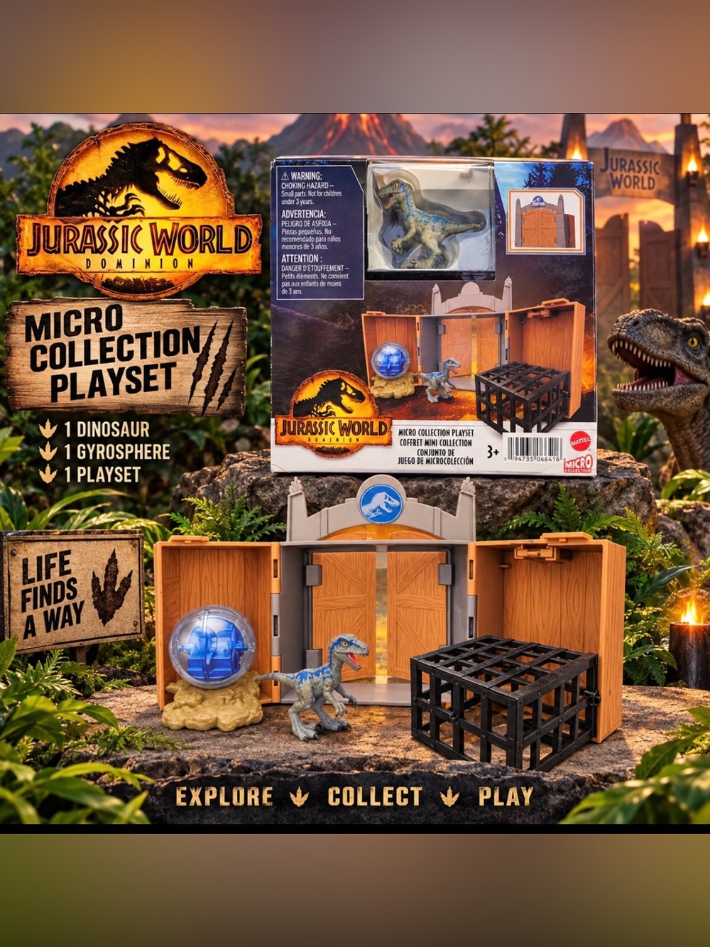 Jurassic World Micro Collection Playset - Blue/Gray Velociraptor Playset